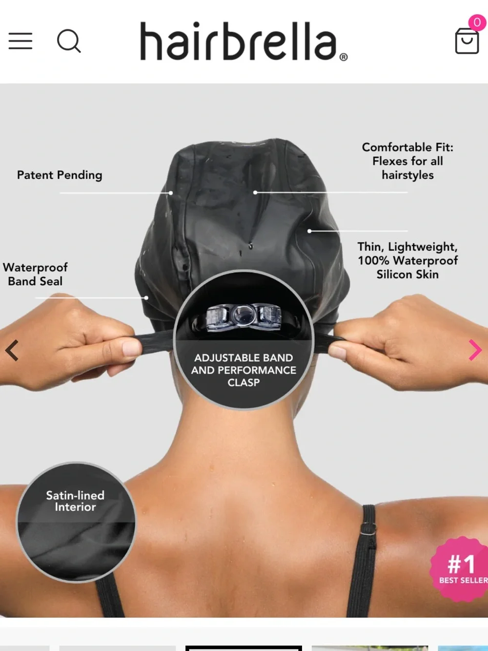 Hairbrella Black Waterproof Hair Bonnet with Secure Chin Strap